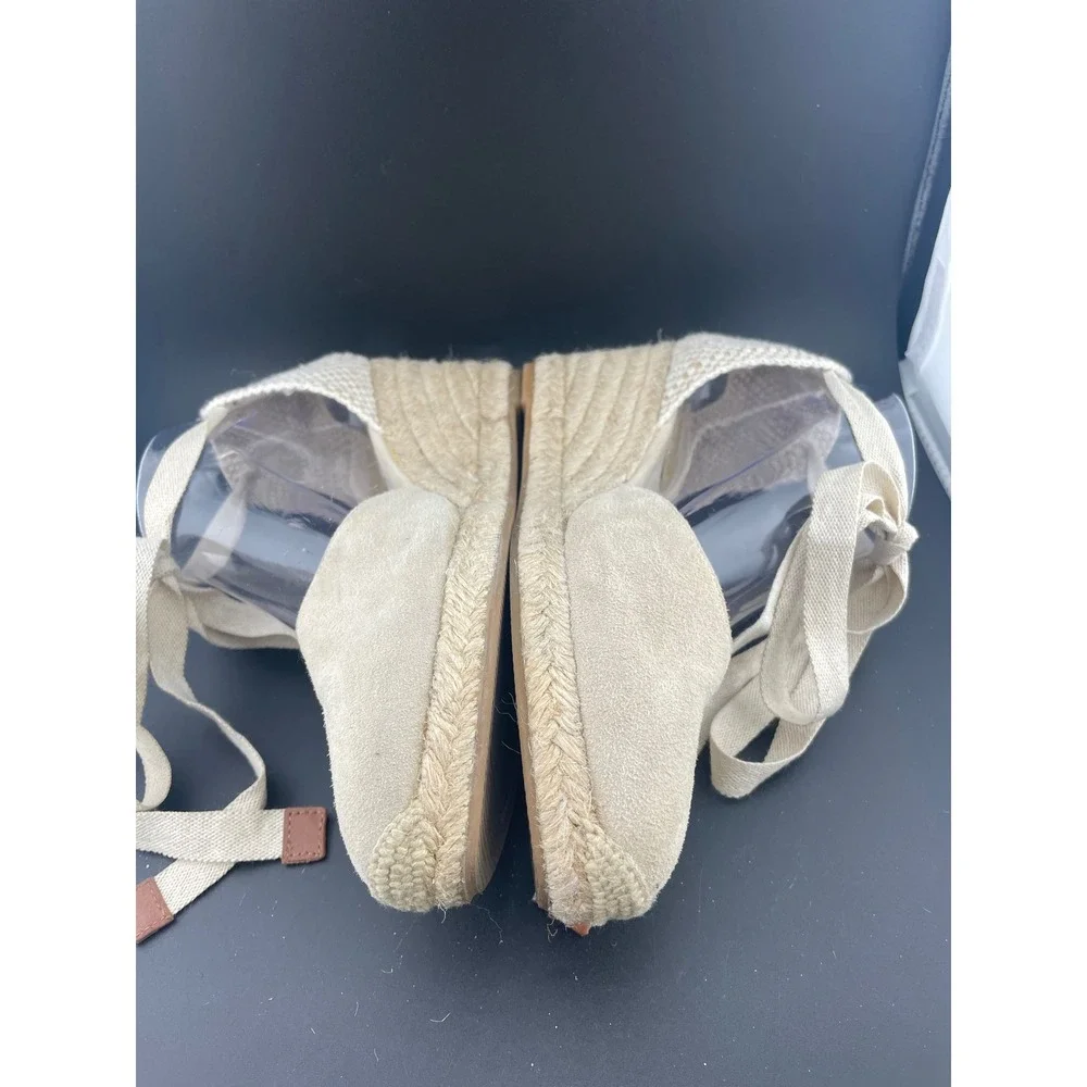 Boden Suede Lace Up Espadrille Wedges Beige Tan Ankle Tie Spain EU 39 US 8.5 9